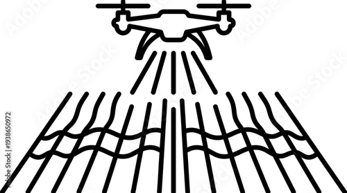 Illustrative icon featuring an agricultural drone actively engaged in precision farming operations over cultivated fields, optimizing crop care.