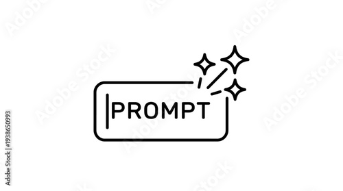 Minimalist black and white line art icon clearly illustrating the word prompt with sparkling emphasis lines.