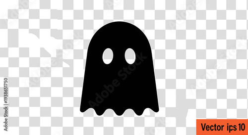 Simple Black Ghost with Two White Eyes on Transparent Background wavy de