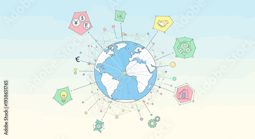 Global Communication Network with Social Media Icons.