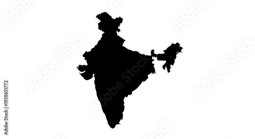 Black silhouette map of India on a clean white background isolated for purposes