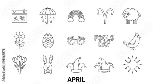 The April month icon collection features a calendar and a rainbow.