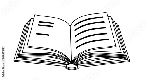 An open book with lines on pages, representing knowledge and literature, a simple line art illustration