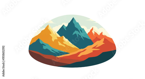 Desert landscape illustration with cactus and sun in geometric style