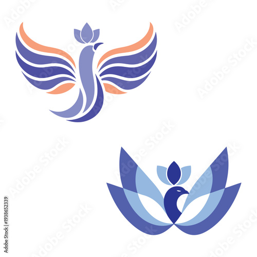 Elegant Bird and Lotus Flower Logo Designs