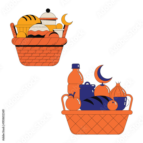 Ramadan and Eid Food Donation Baskets Illustration