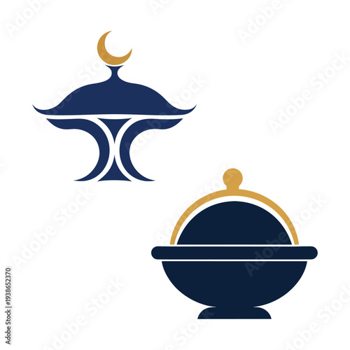 Stylized Islamic Serving Dishes with Crescent Moon