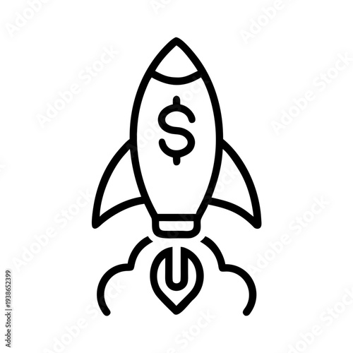 Rocket illustration with dollar sign symbolizing startup growth and investment