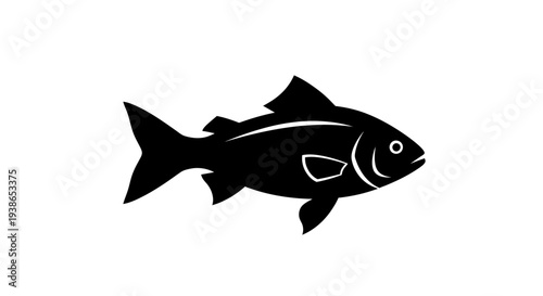 Black Silhouette of a Fish on a White Background fins tail