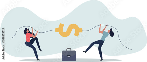 Fight for money, tug of war, business competition fight for market share or work conflict concept.person's life situation and his activities.