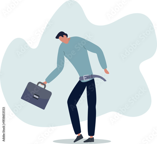 Tighten the belt, reduce spending in economic recession, cut budget to save business to survive or frugality concept.person's life situation and his activities.