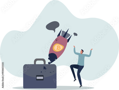 Bitcoin price collapse, crypto currency volatility price roaring fast and fall down causing investor huge loss concept.person's life situation and his activities.