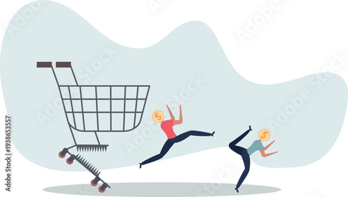 Over spending, consumerism or payment for expensive shopping cost causing debt and financial problem concept.person's life situation and his activities.