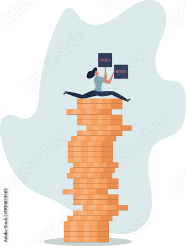 Diversify portfolio investment, rebalance between stocks and bonds, passive invest wealth accumulate concept.person's life situation and his activities.