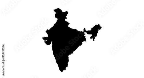 Black silhouette map of India on a white background with no additional desi des