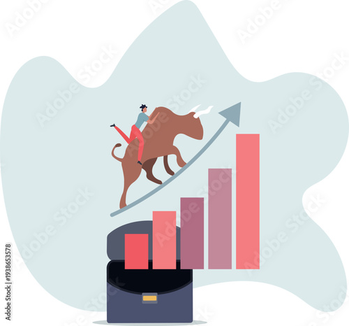 Stock market bull market, financial asset value and price rising up, investor and trader gain more profit concept.person's life situation and his activities.