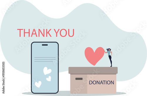 mobile phone with donation box on screen charity concept .person's life situation and his activities.