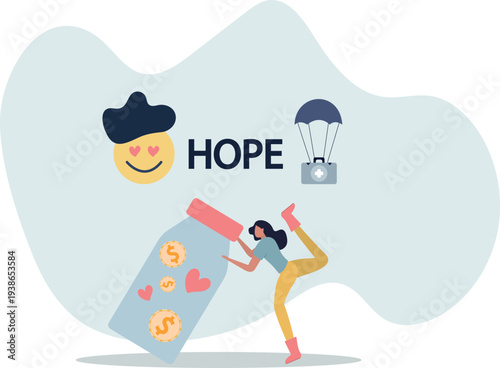 nonprofit work of tiny people and hope word.person's life situation and his activities.