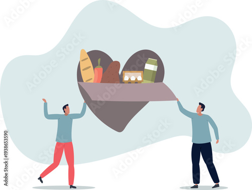Humanitarian aid Charity concept.volunteers hold box with grocery products to help and support injured people.person's life situation and his activities.