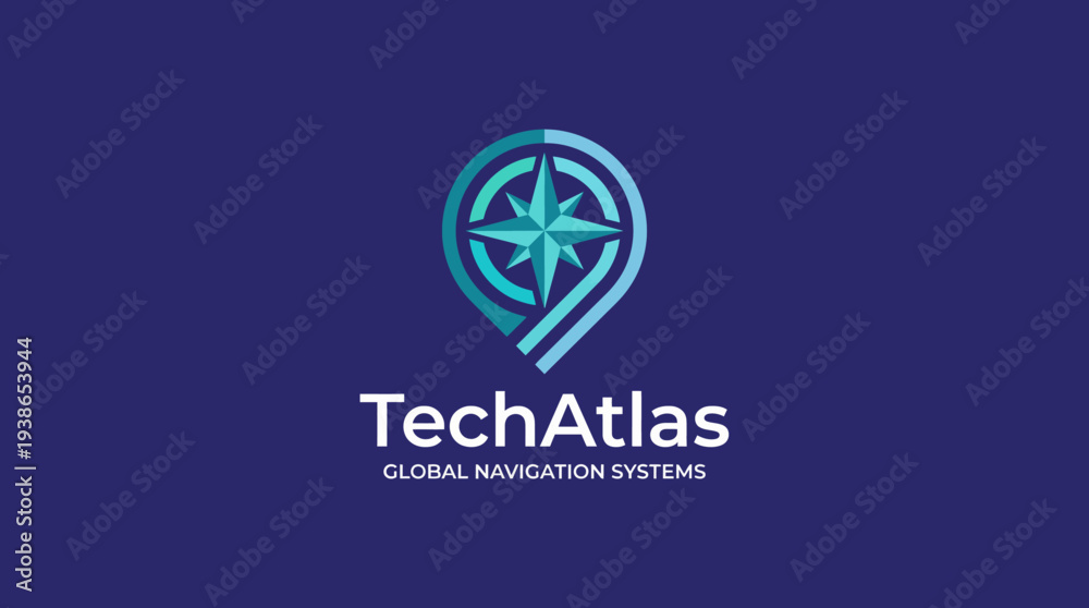 Fototapeta premium A modern logo design that symbolizes global navigation, incorporating elements of a compass and digital technology, ideal for a tech company focused on navigation solutions.