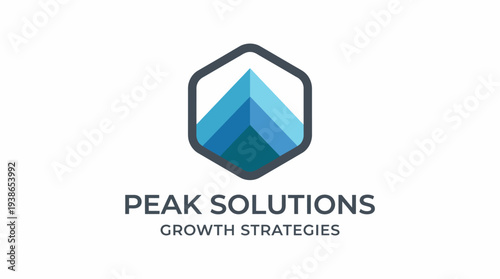 A modern logo design depicting a stylized mountain peak in shades of blue, representing aspiration, achievement, and strategic growth in business.