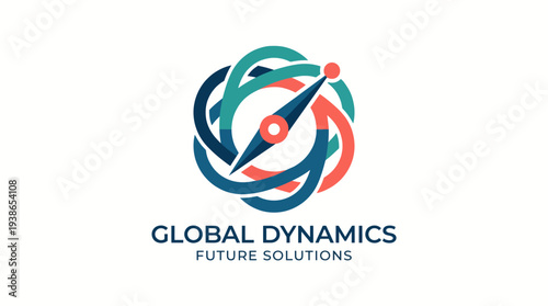 A creative logo intertwining a compass with dynamic elements, symbolizing direction and future solutions, ideal for companies focused on progress and innovation.