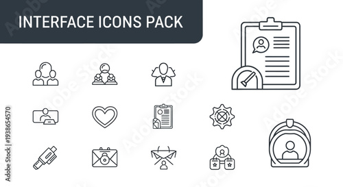 Essential user interface icon pack featuring various modern line art symbols for web, app, and digital projects.