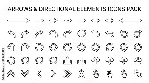 Comprehensive outline set showcasing various line art icons for navigation, directional indicators, and interface elements.