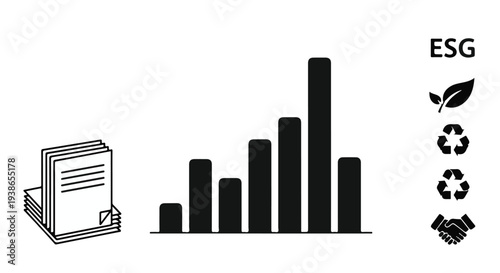 ESG environmental social governance graph chart with sustainable icons and report document