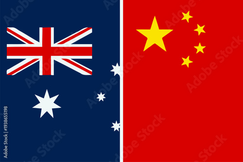 Australian and Chinese federal state Official Symbol Side by Side. National Flag Combination Image. Close Up Sign. Close-Up International Relations Concept Illustration