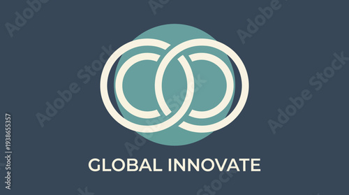 This logo depicts two interlocking circles within a solid background, symbolizing connection, collaboration, and global innovation, ideal for a forward-thinking brand.