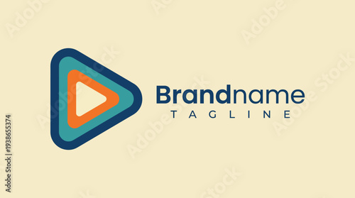 This design illustrates a modern logo with a play button motif, highlighting versatility and creativity, making it suitable for branding in the media or technology sectors.