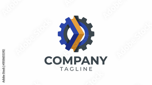 This logo incorporates a gear design with a dynamic arrow, representing a company focused on engineering, innovation, and progress within a modern, professional aesthetic.