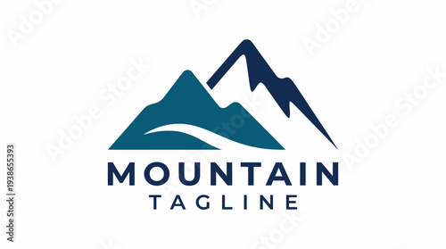 A majestic mountain logo design featuring stylized peaks and a flowing river, capturing the essence of adventure, nature, and outdoor exploration within branding.