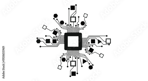 Central Processing Unit (CPU) with Circuit Board and Data Nodes