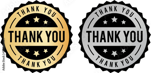 Thank You Gold and Silver Seal Medal Badges – Appreciation and Gratitude Award Labels for Customer Loyalty, Employee Recognition and Business Marketing Vector