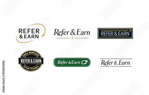 Variety of refer and earn logos with modern and classic design elements
