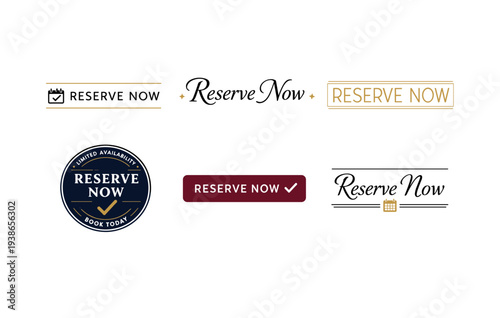 Reserve now buttons and badges collection for online booking
