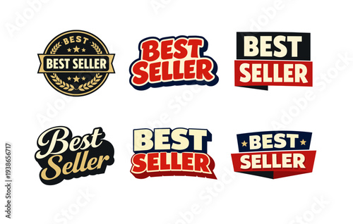 Retro best seller badge designs collection in various styles and colors