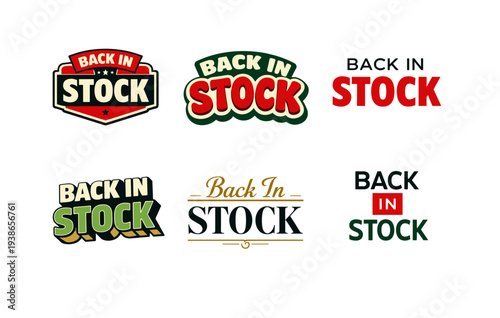 Back in stock labels - collection of retro and modern typography designs