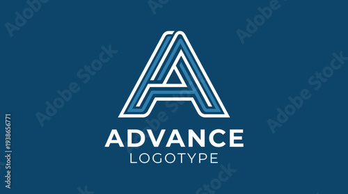 An eye-catching logotype featuring a bold, outlined letter 'A' that signifies advancement and innovation, set against a solid blue background.