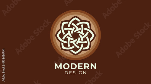 This image presents a modern design logo exuberating intricate patterns set in warm earthy tones, embodying sophistication and creativity, ideal for contemporary design uses.