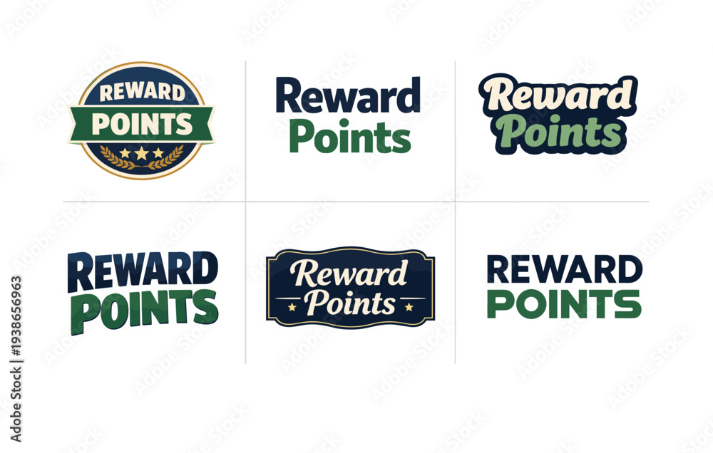 Fototapeta premium Diverse reward points logos in blue and green styles