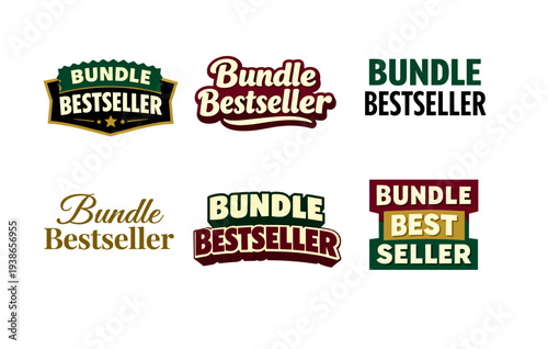 Retro style bundle bestseller logos in various bold fonts and colors