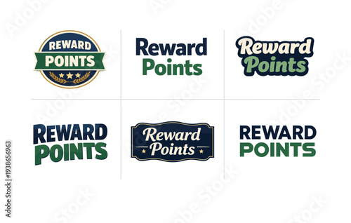 Diverse reward points logos in blue and green styles