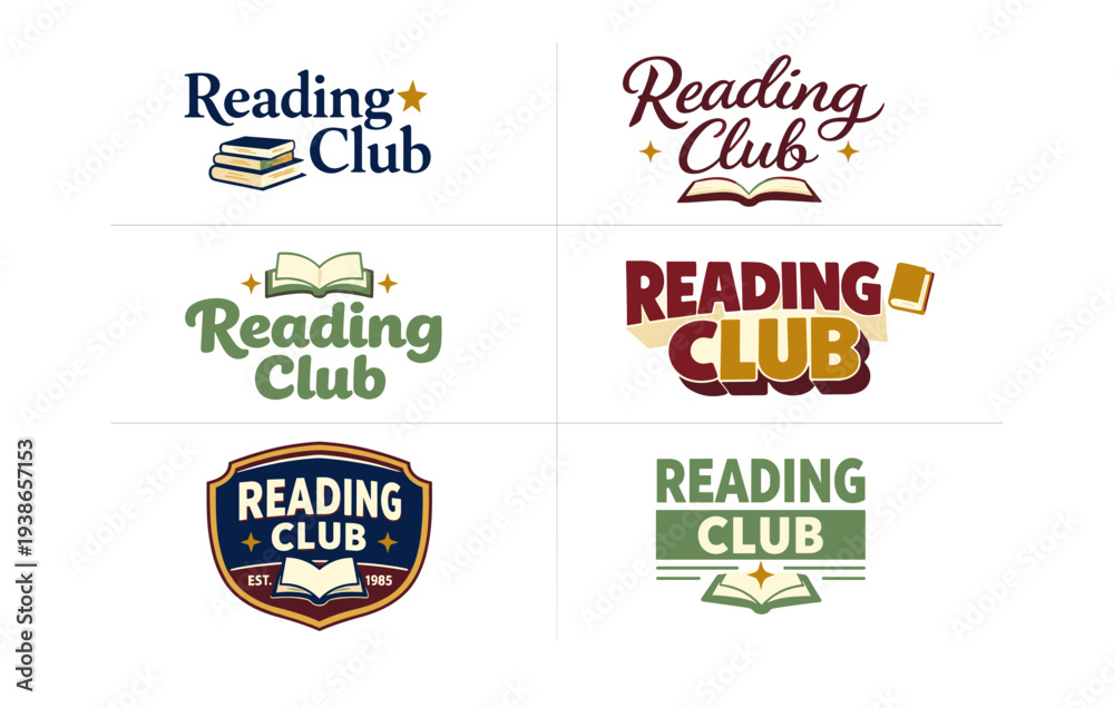 Obraz premium Diverse reading club logos featuring books and open pages