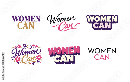 Empowering women can logos in various fonts and styles