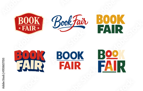 Colorful book fair logos showcasing diverse typography and styles