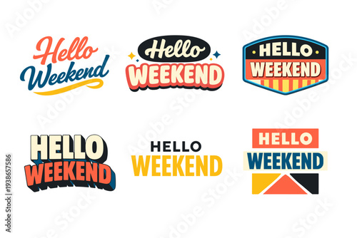 Hello weekend graphics collection with bold typography designs