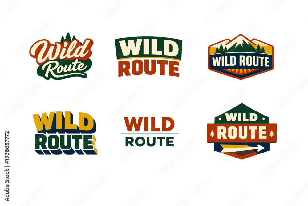 Obraz premium Wild route adventure logos: nature-themed designs for outdoor enthusiasts